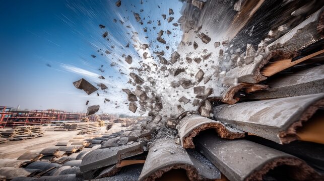 Explosive Shattering of Ceramic Roof Tiles in Action