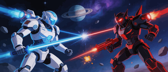 Robots in space battle © KY
