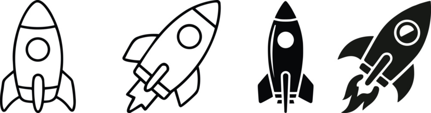 Space Rocket icon vector. Space Craft illustration sign. Shuttle symbol or logo.Modern rocket spaceship vector icon set in solid and outline styles, representing startup launch, innovation, and future