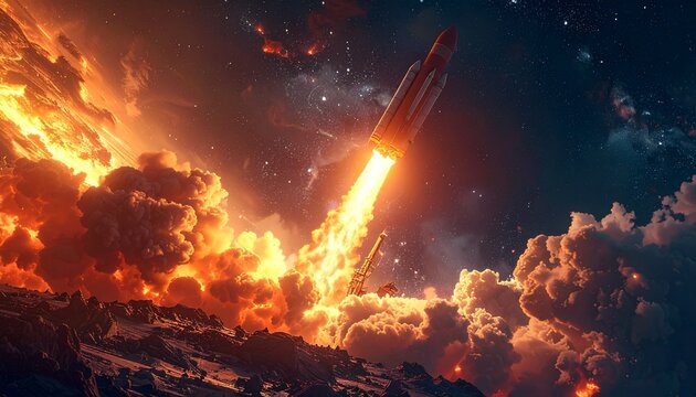 Fiery rocket launch into space