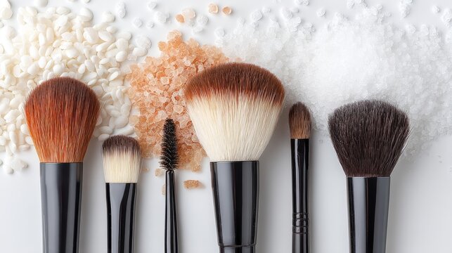 Cosmetic Brushes Arranged in Parallel Lines Surrounded by Textures and Colors