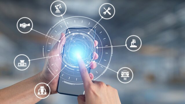 Mechanized industry automation and modern production system with robotic arms, gears, tools and logistics for efficient mechanized industry process. Gist