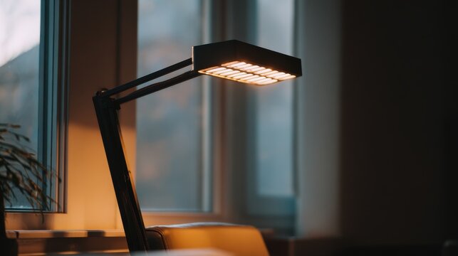 Modern minimalist desk lamp with articulated arm providing focused illumination