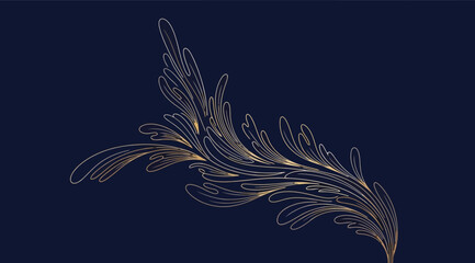 Elegant golden floral ornament on a dark blue background © S.Siam