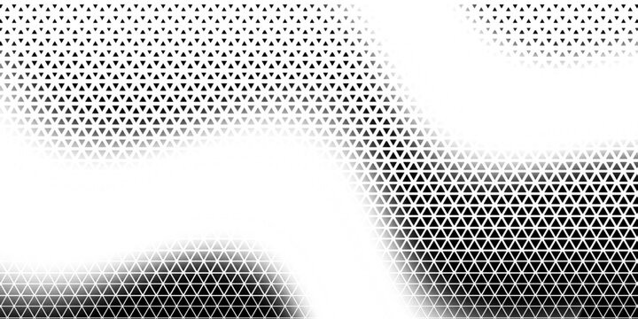 Triangular halftone background. Vector geometric technology abstract background. Halftone triangles retro pattern. Minimal 80s style dynamic tech geometric pattern.