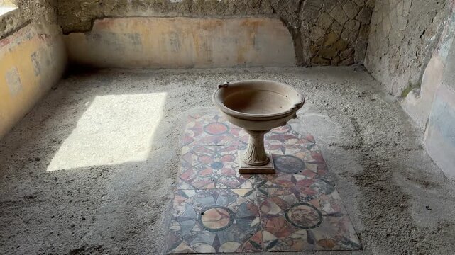 Ancient Roman Granite Vase in the Atrium of a Villa in Herculaneum