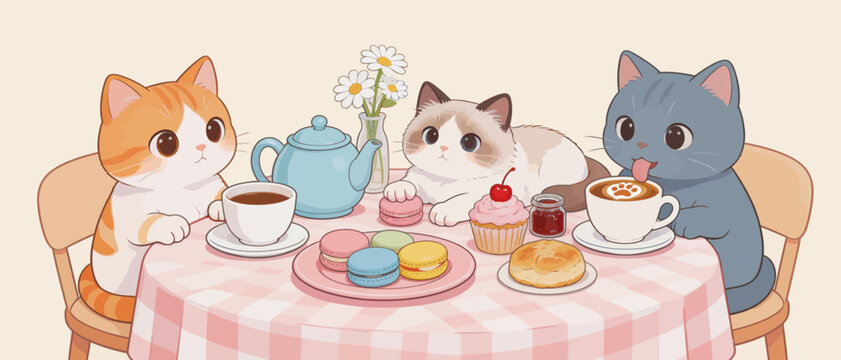 Cats having tea party