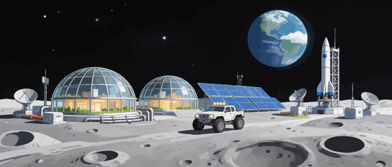 Moon base with domes and rocket © Canis
