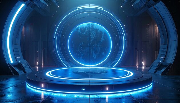 Futuristic sci-fi portal display platform