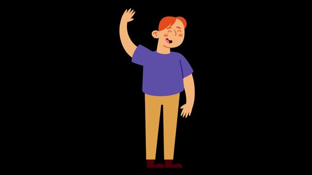Waving man animation character illustration isolated alpha channel video