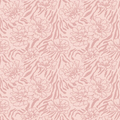 Dusty Rose and Blush Floral Zebra Seamless Pattern Tiger Print Animal Skin Floral Design © Rashid