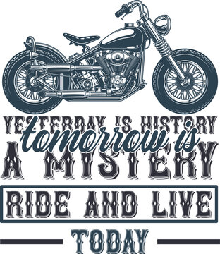 Vintage motorcycle with inspirational ride and live quote design