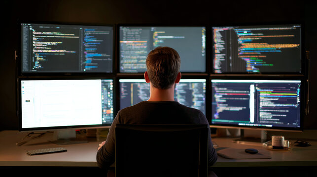Developer monitoring training model on multiple displays. 