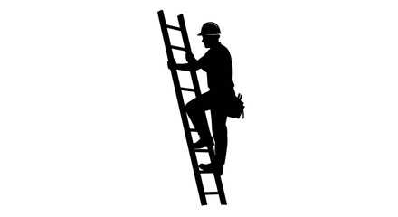 MAY DAY Black silhouette of a man climbing a ladder, worker icon, construction worker, laborer symbol vector © MstRahela