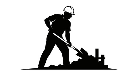 MAY DAY Construction worker silhouette, laborer digging, shovel icon, industrial vector vector © MstRahela