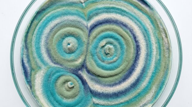 Mold Spore Colony Overhead Macro Ultra-Wide Photorealistic Vivid Color Science Abstract