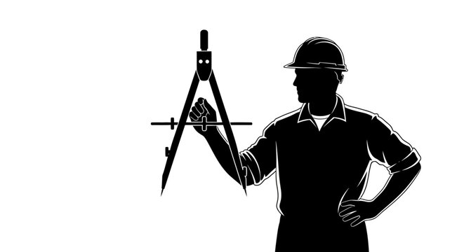 MAY DAY Construction worker, engineer, architect, silhouette, black and white, icon, vector vector