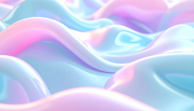 Abstract pastel iridescent waves with glossy fluid texture　光沢のある流動的な質感のパステルカラー虹色ウェーブ背景　ゆめかわいいイラスト