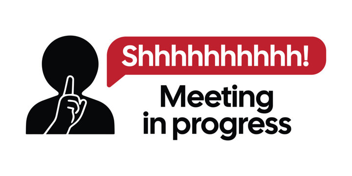 Shhh Meeting in Progress Sign with Silence Gesture Icon Red Speech Bubble, Office Quiet Sign for Door, Conference Room Noise Control Signage for Workplace Business Use