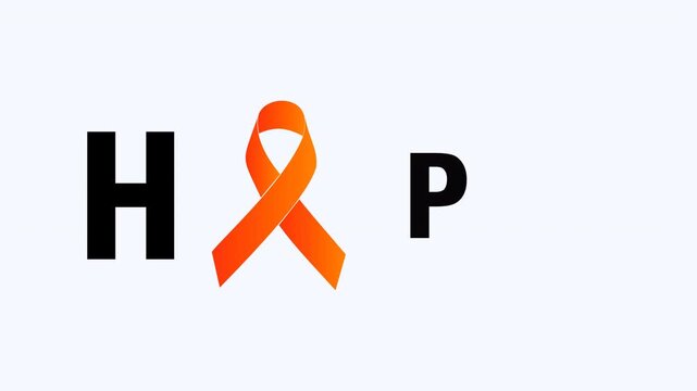Hope word with orange awareness ribbon is ideal for cancer awareness campaigns, inspirational designs, charity events, and social media posts.