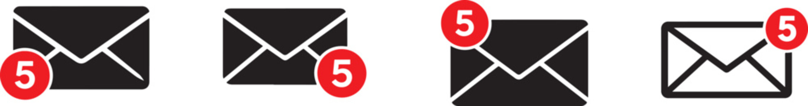 Email notification icon set, unread message symbols for app web interface communication design.