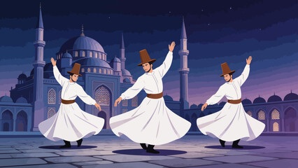 Dancers in front of mosque at night © AH