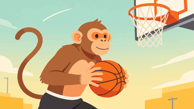 Monkey playing basketball