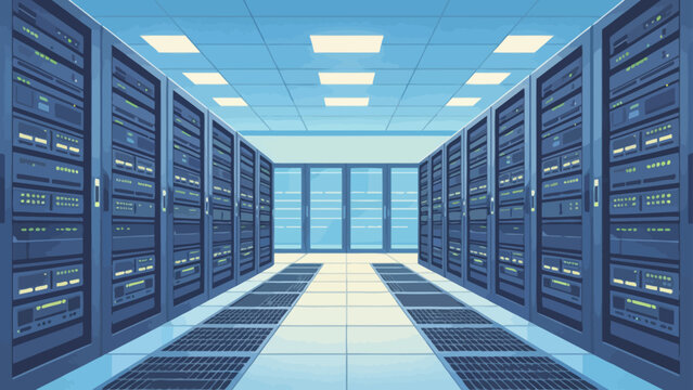 server room with rows of equipment