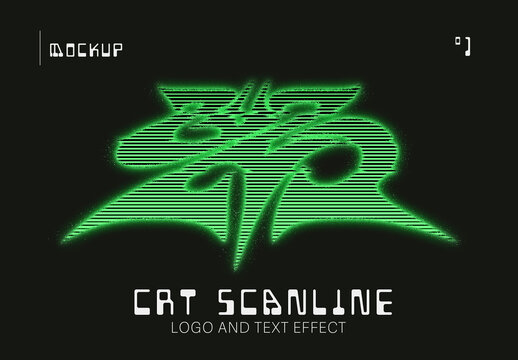 CRT Scanline Arcade Haze Logo And Text Effect Mockup