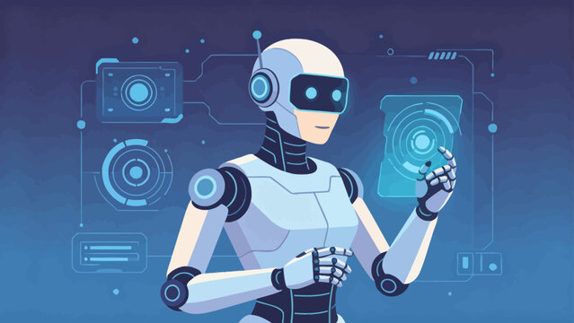 Illustration of a humanoid robot interacting with digital interface