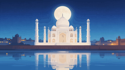 Taj Mahal under moonlit sky © AH