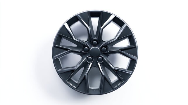 Black alloy wheel isolated on white background for automotive design