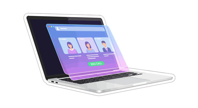 Modern laptop with a glowing screen showing a social networking or dating app interface, featuring user profiles for online connection and digital interaction.