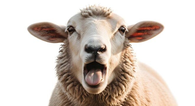Close up of a sheep with an open mouth expressing a vocalization