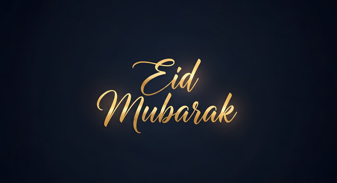 Elegant 'eid mubarak' greeting with golden calligraphy and sparkling particles