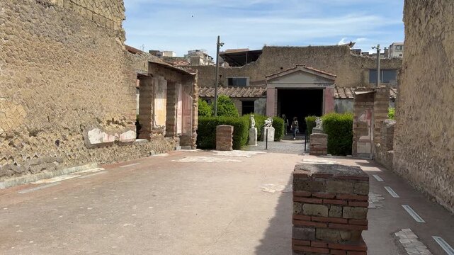 Exterior Facade and Garden of an Ancient Roman Villa in Herculaneum