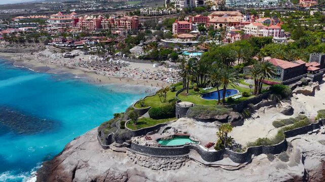 Aerial View of 5-Star Luxury Resorts and Pools at Playa del Duque; Costa Adeje Tenerife South