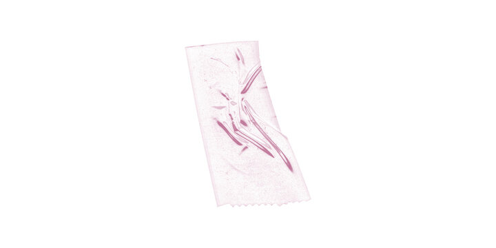 Wrinkled purple adhesive tape strip with shiny highlights isolated on black background for gaffer texture design element