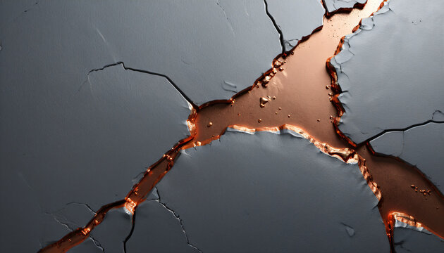 Abstract cracked stone surface with liquid copper veins