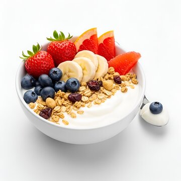 Healthy breakfast yogurt fruits granola composition