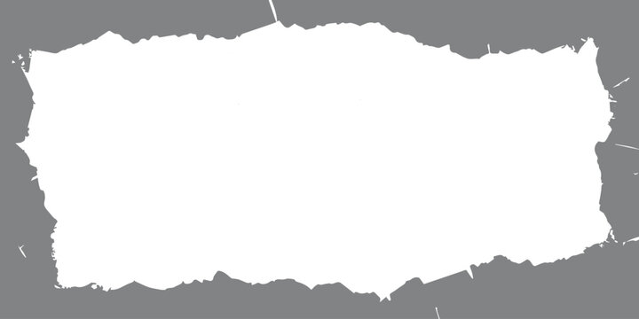 A vintage burnt paper frame with a ripped cardboard texture featuring a torn grunge edge and a blank empty hole on a weathered sheet for a vector page design