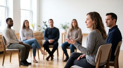 Obraz premium Substance Abuse Recovery Support Group Meeting in Therapy Circle