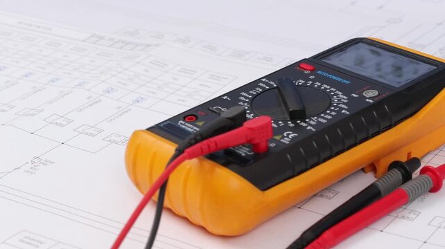 A digital multimeter for measuring the parameters of electrical circuits. Close-up. Soft focus.