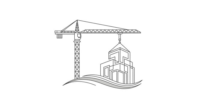 Construction crane lifting building modules high.