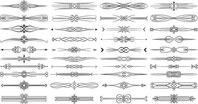 Ornamental Decorative Flourishes and Dividers Vector Set with Elegant Borders, Swirls, and Fancy Flourish Icons for Digital, Web, and Print Media DesignsOrnamental Decorative Flourishes and Dividers V