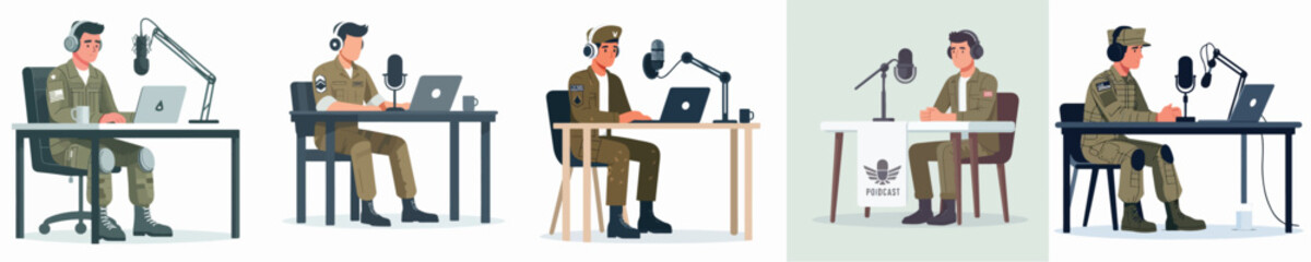 Obraz premium vector of war soldiers doing a podcast