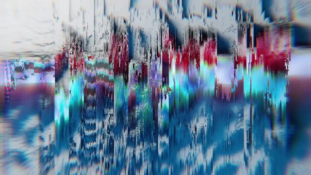 Colorful Pixel Sorting Glitch Effect Abstract &mdash; Digital Data Corruption Distortion on White Background 