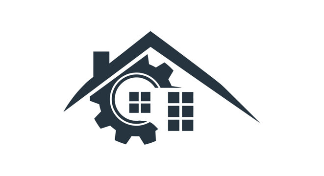 House with gear and cog symbol.