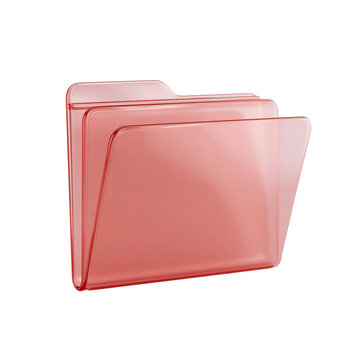 Transparent red folder stands alone on a clean white surface