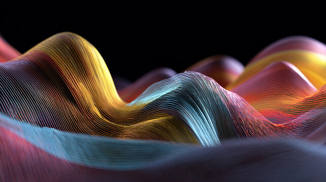 Modern abstract 3D poster jazz beats visualized as waves of color. 